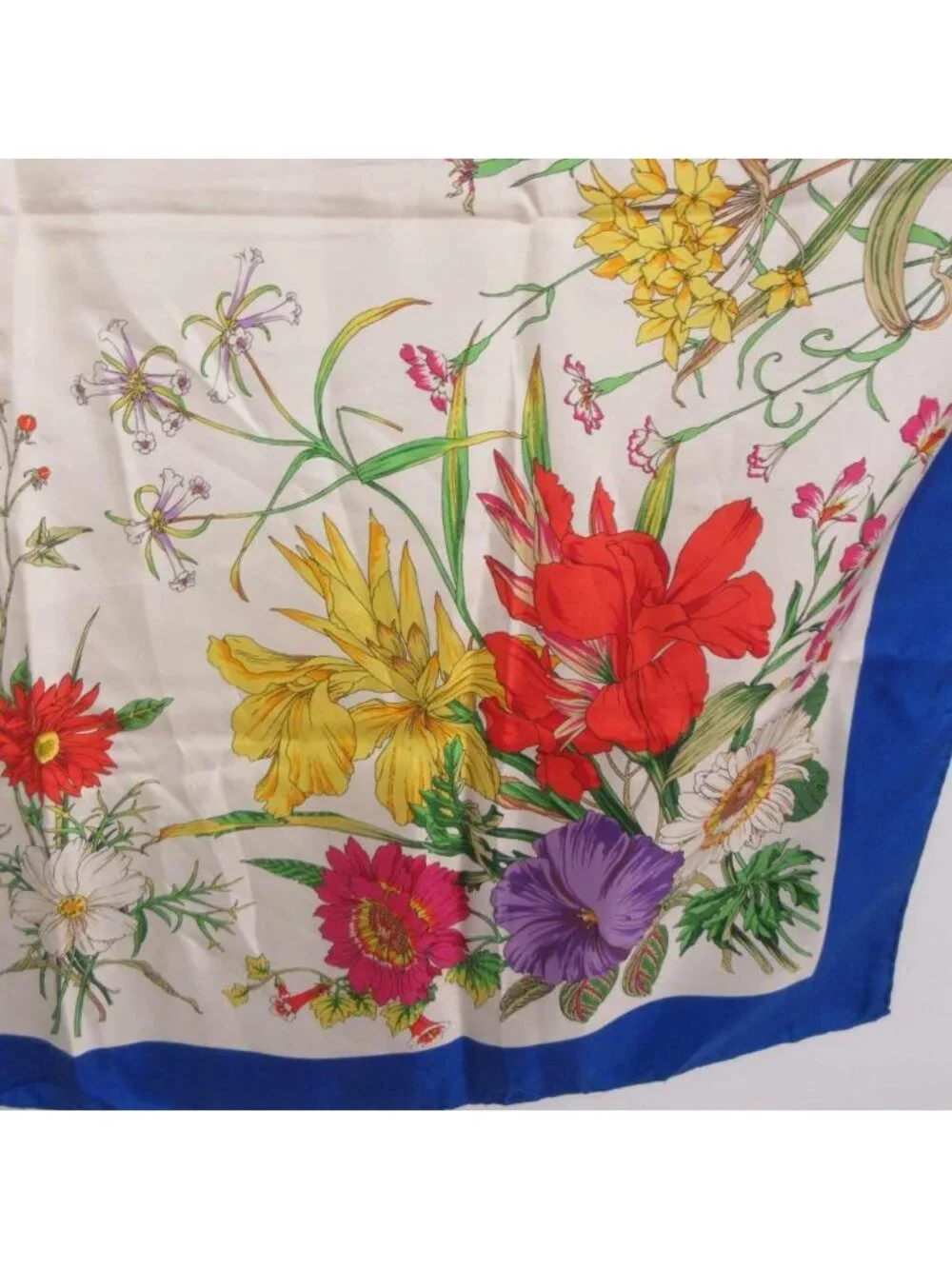 Gucci Scarf Silk Floral Blue Multicolor